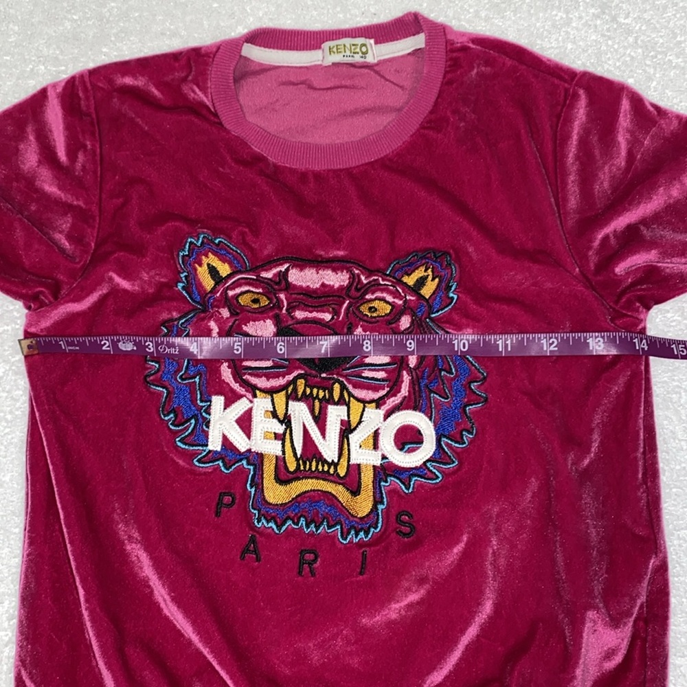 Kenzo Paris embroidered tiger raspberry velour sweatshirt size 7 - Picture 4 of 8